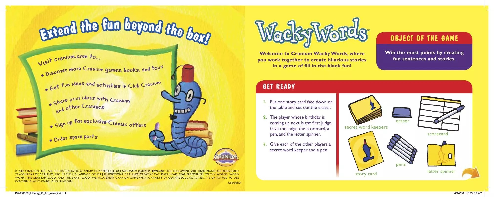 Mode d'emploi HASBRO CRANIUM WACKY WORDS