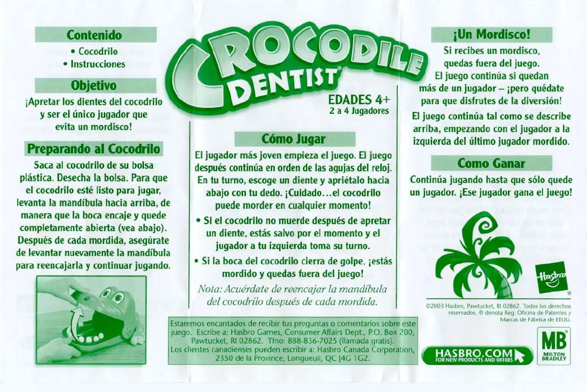 Mode d'emploi HASBRO CROCODILE DENTIST 2003 SPANISH