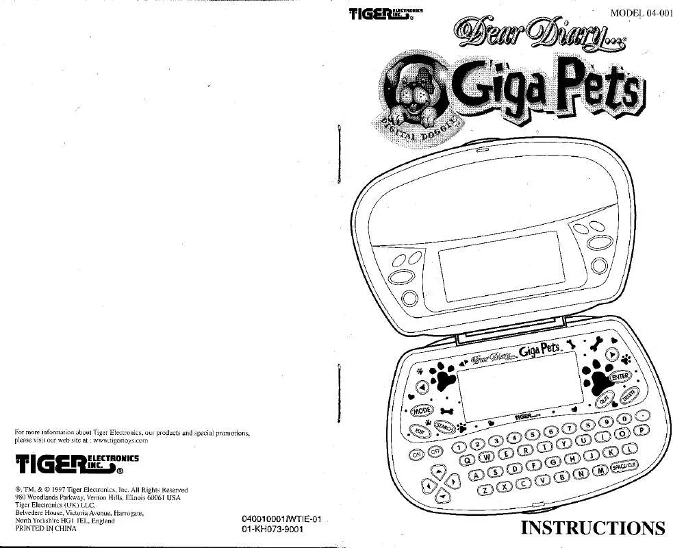 Mode d'emploi HASBRO DEAR DIARY GIGA PETS