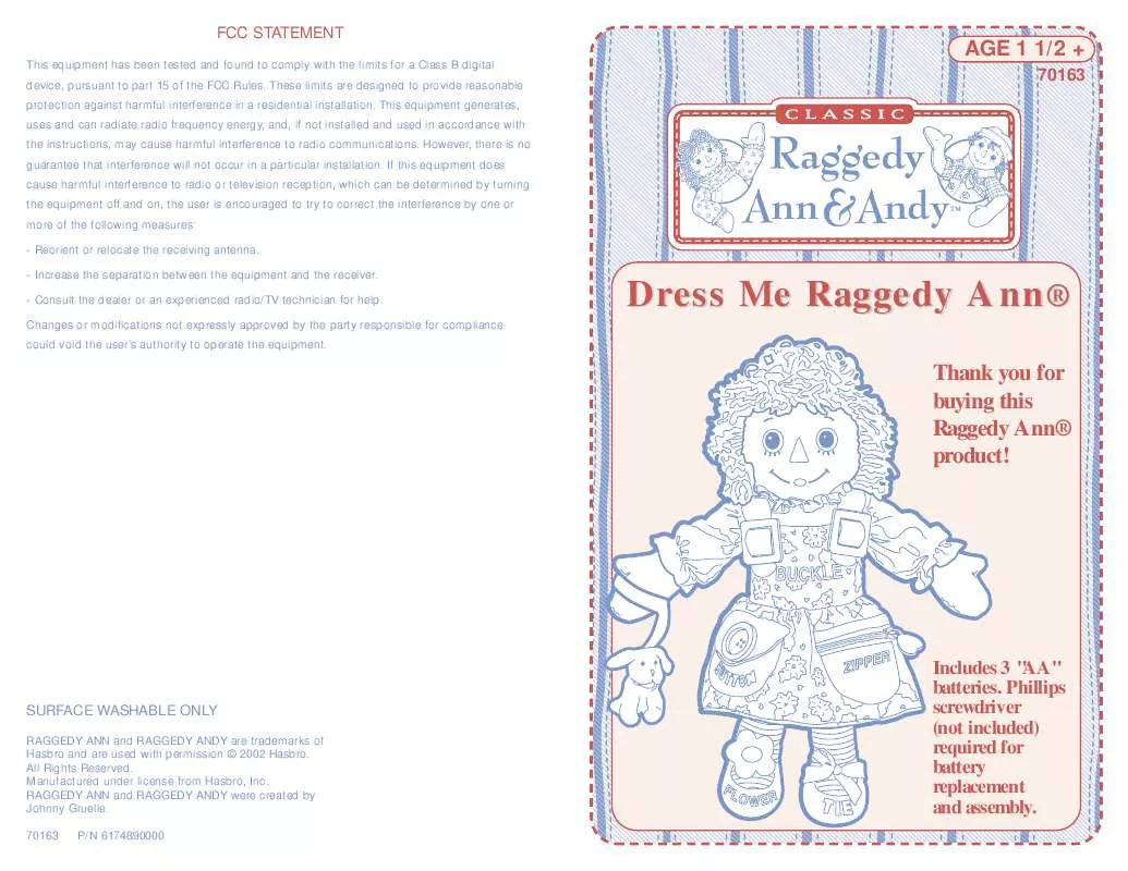 Mode d'emploi HASBRO DRESS ME RAGGEDY ANN