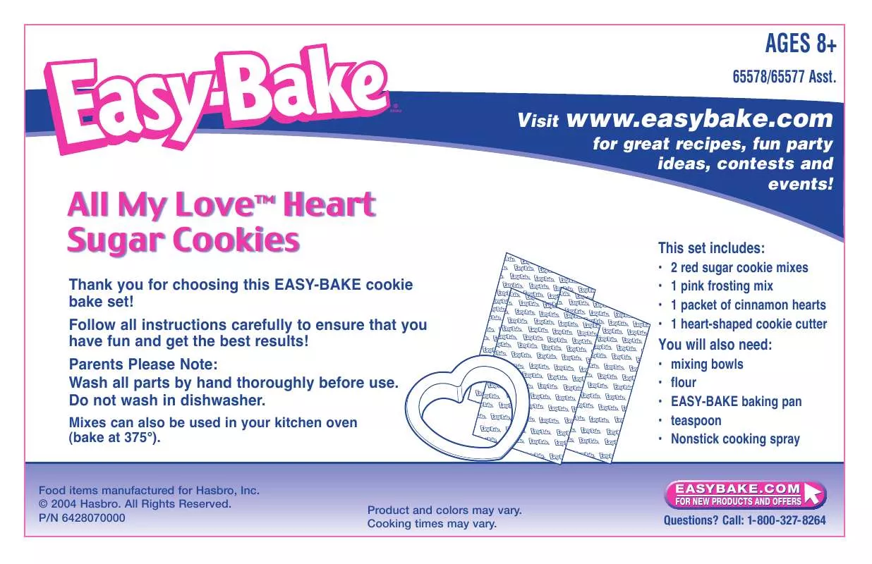 Mode d'emploi HASBRO EASY BAKE ALL MY LOVE HEART SUGAR COOKIES