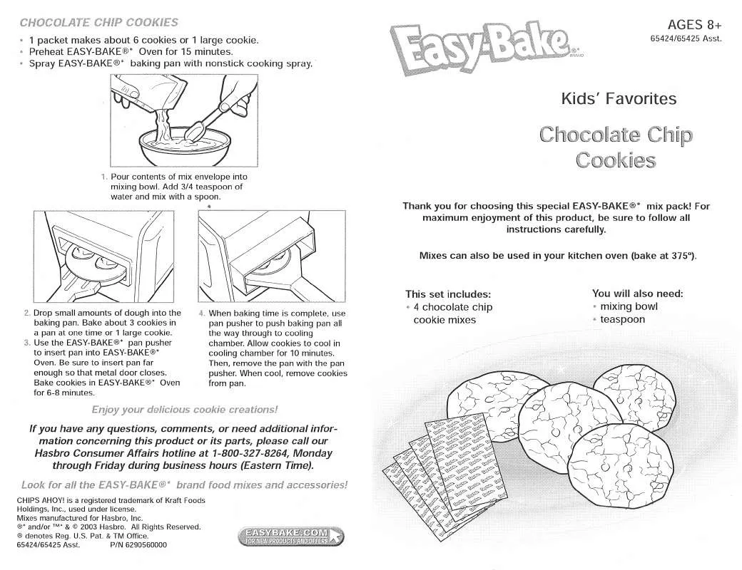 Mode d'emploi HASBRO EASY BAKE CHOCOLATE CHIP COOKIES KIDS FAVORITE