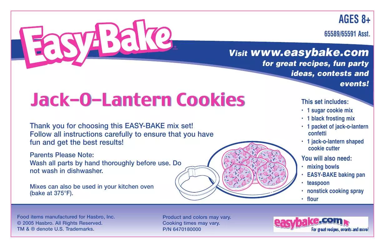 Mode d'emploi HASBRO EASY BAKE JACK O LANTERN COOKIES