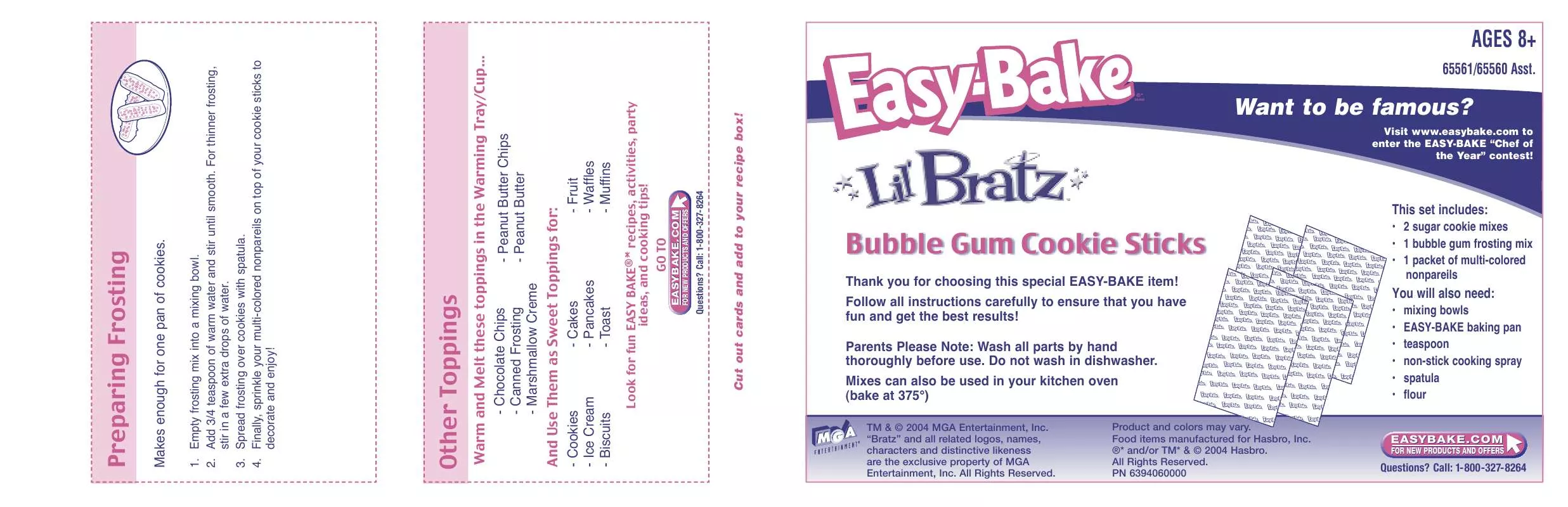 Mode d'emploi HASBRO EASY BAKE LIL BRATZ BUBBLE GUM COOKIE STICKS