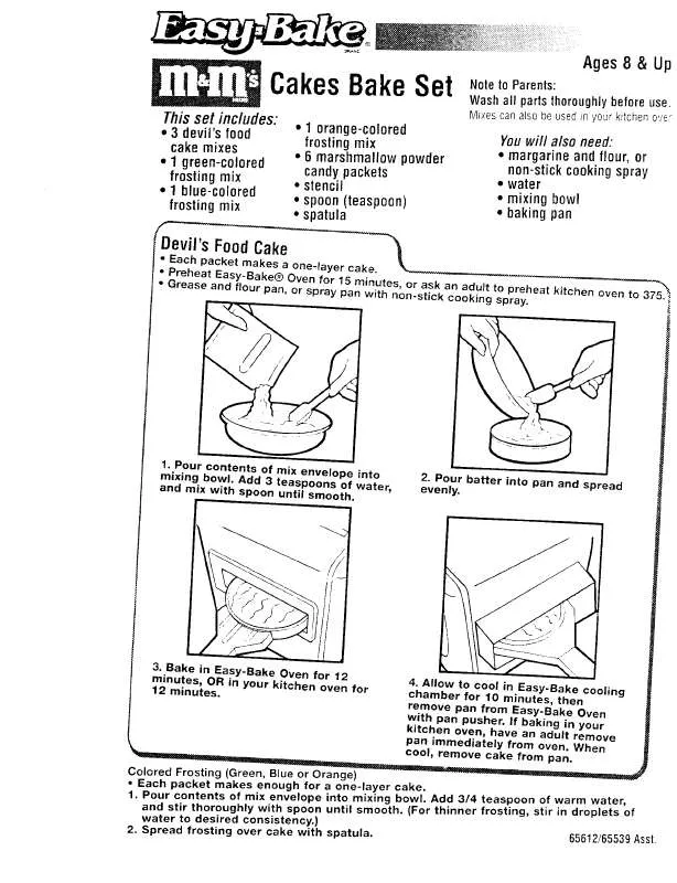 Mode d'emploi HASBRO EASY BAKE M AND MS CAKES BAKE SET