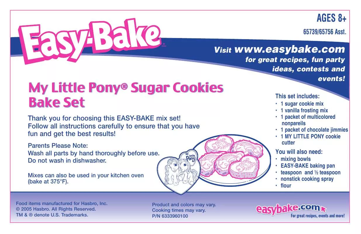 Mode d'emploi HASBRO EASY BAKE MY LITTLE PONY SUGAR COOKIES 2005