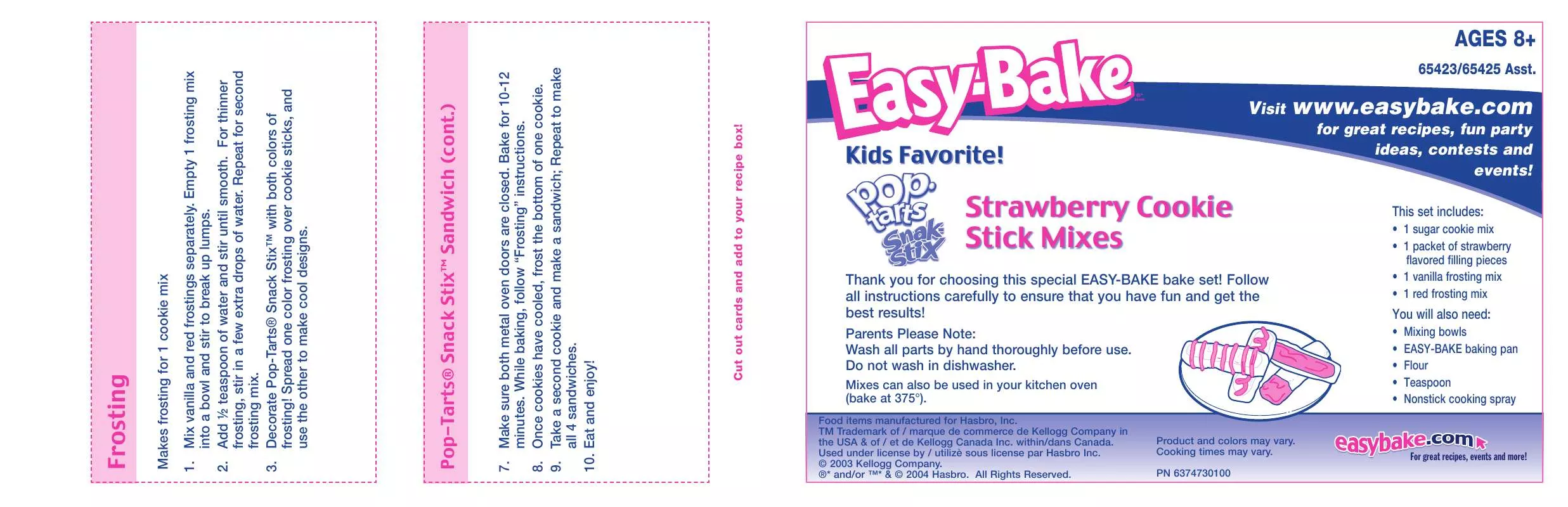 Mode d'emploi HASBRO EASY BAKE POP TARTS SNACK STIX MIX 65423