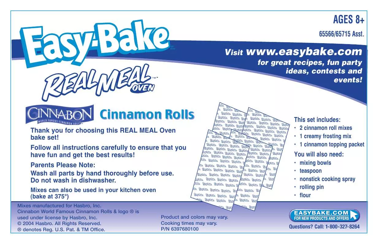 Mode d'emploi HASBRO EASY BAKE REAL MEAL OVEN CINNABON CINNAMON ROLLS REVISED