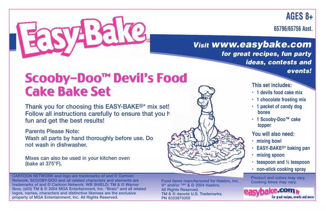 Mode d'emploi HASBRO EASY BAKE SCOOBY DO COCOA CAKE BAKE SET 2005