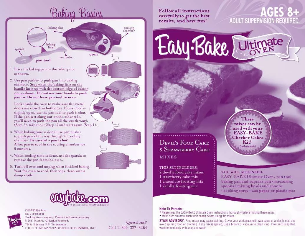 Mode d'emploi HASBRO EASY BAKE ULTIMATE OVEN DEVILS FOOD CAKESTRAWBERRY CAKE 33697