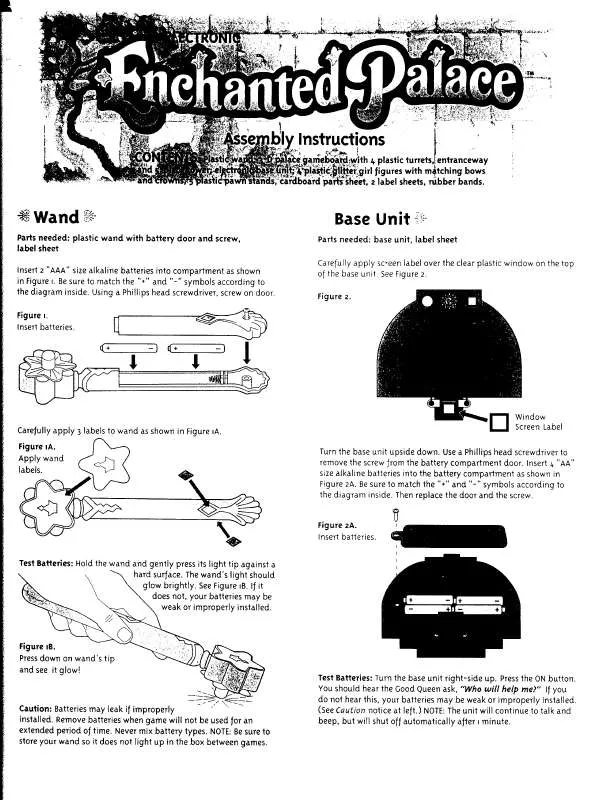 Mode d'emploi HASBRO ELECTRONIC ENCHANTED PALACE GAMEASSEMBLY