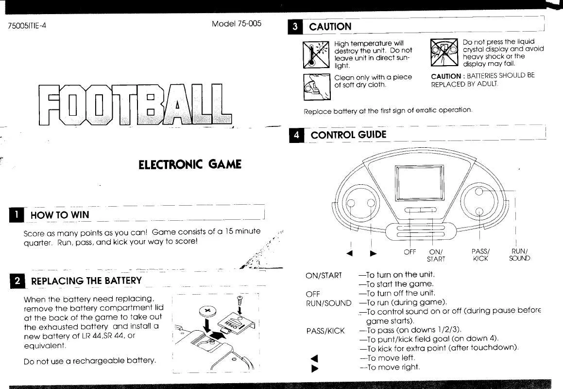 Mode d'emploi HASBRO FOOTBALL ELECTRONIC GAME