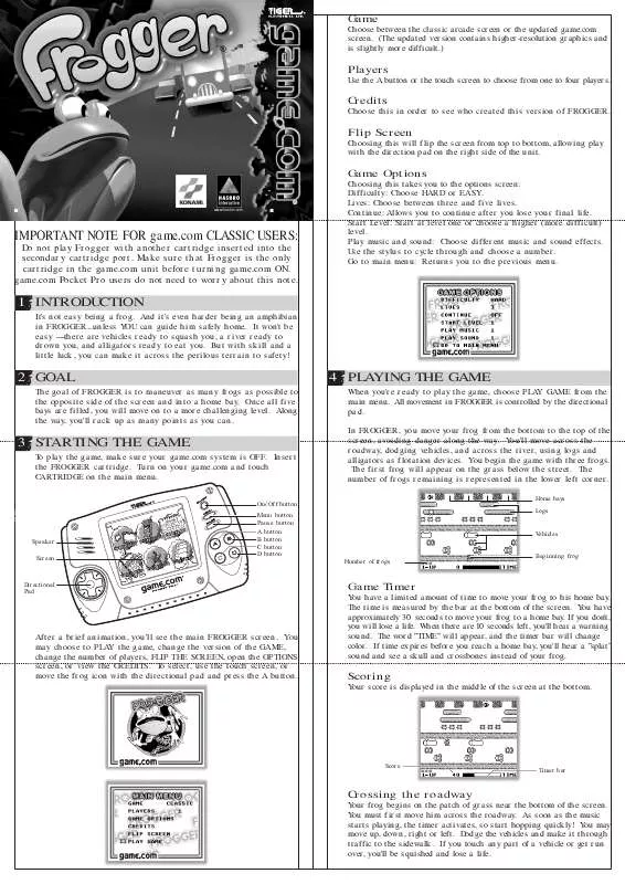 Mode d'emploi HASBRO GAME.COM CARTRIDGE-FROGGER