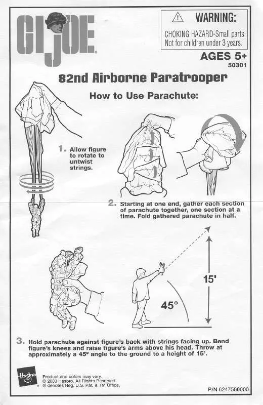 Mode d'emploi HASBRO GI JOE 82ND AIRBORNE PARATROOPER ITEM 50301 2003