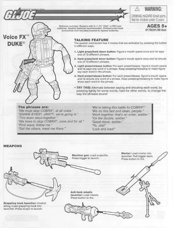 Mode d'emploi HASBRO GI JOE VOICE FX DUKE