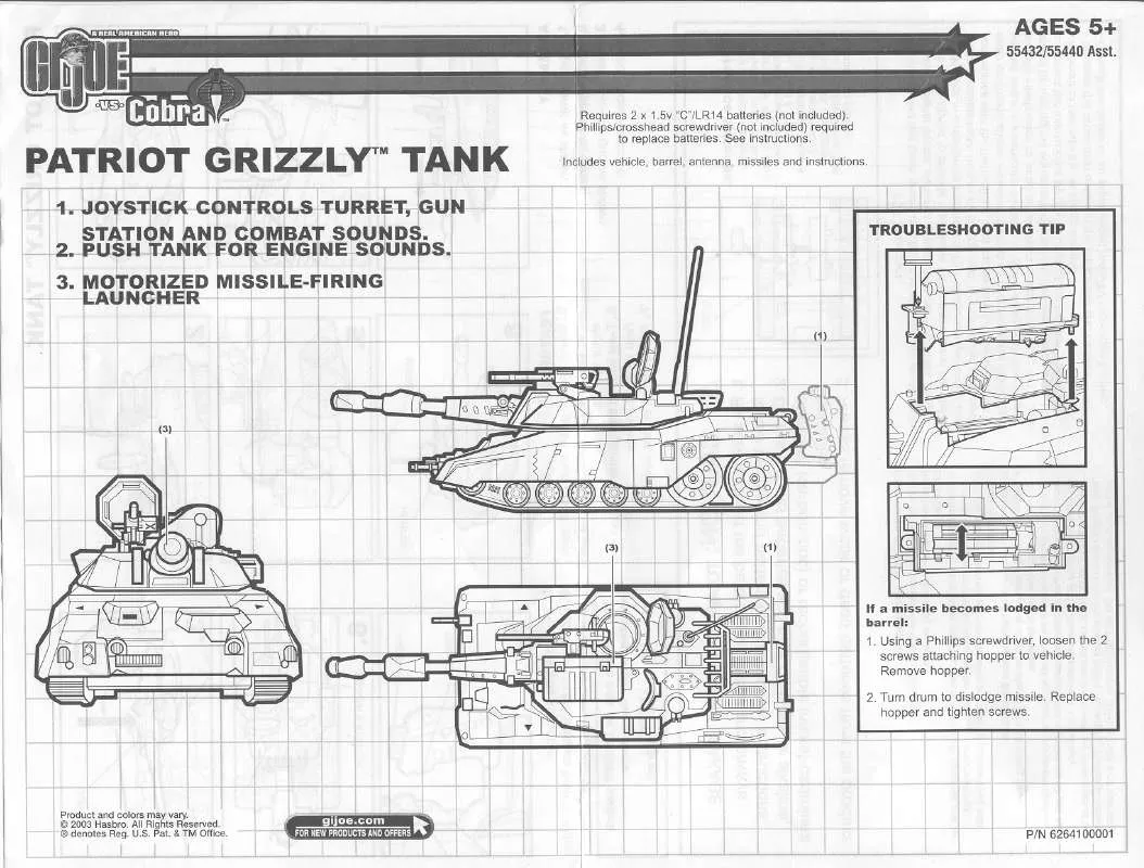 Mode d'emploi HASBRO GI JOE VS COBRA PATRIOT GRIZZLY TANK