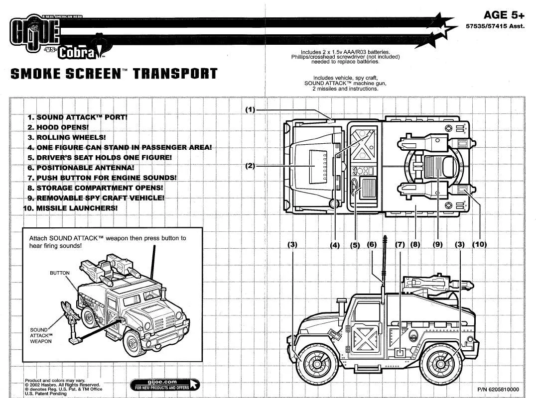 Mode d'emploi HASBRO GI JOE VS COBRA SMOKE SCREEN TRANSPORT