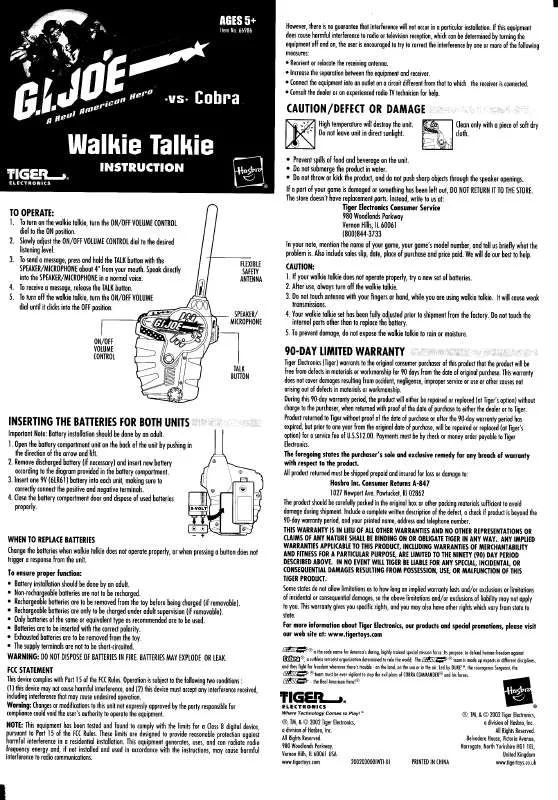 Mode d'emploi HASBRO GI JOE VS COBRA WALKIE TALKIE