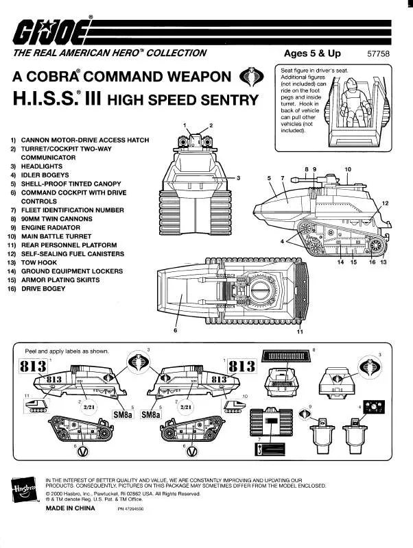 Mode d'emploi HASBRO H.I.S.S. III HIGH SPEED SENTRY