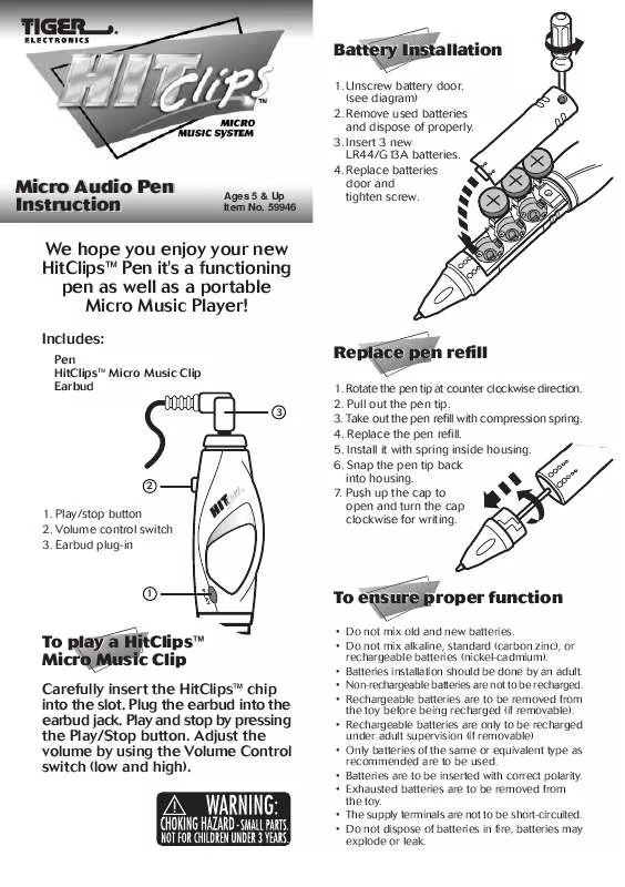 Mode d'emploi HASBRO HITCLIPS MICRO AUDIO PEN