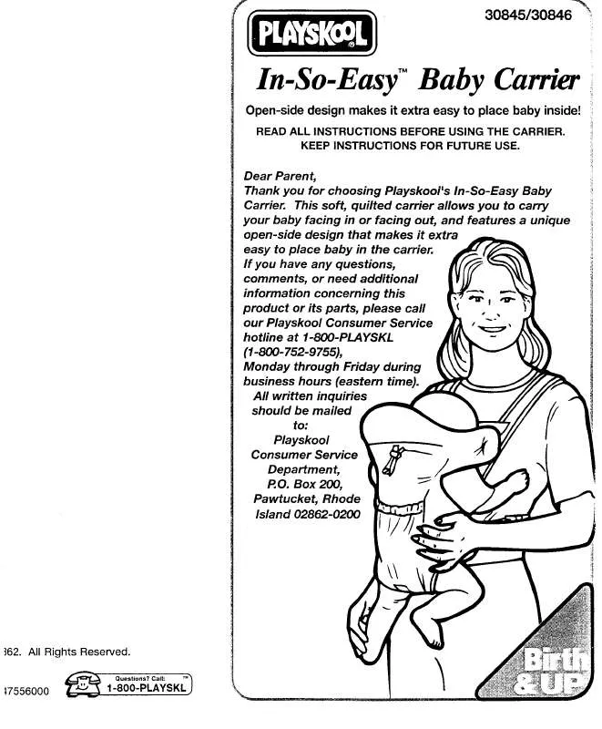 Mode d'emploi HASBRO IN SO EASY BABY CARRIER