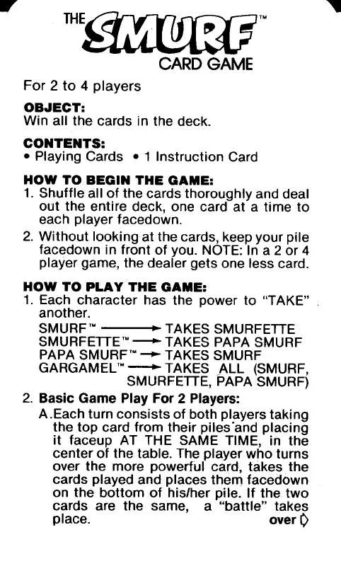Mode d'emploi HASBRO SMURF CARD GAME