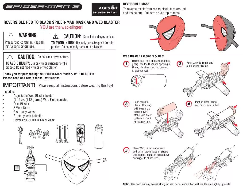 Mode d'emploi HASBRO SPIDERMAN 3 RED TO BLACK MASK AND WEB BLASTER