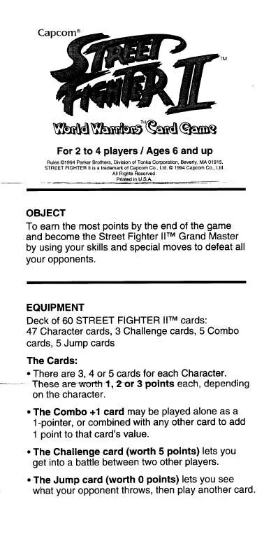 Mode d'emploi HASBRO STREET FIGHTER II WORLD WARRIORS CARD GAME