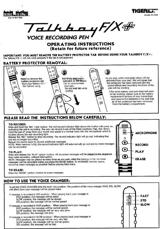 Mode d'emploi HASBRO TALKBOY FX+ PEN