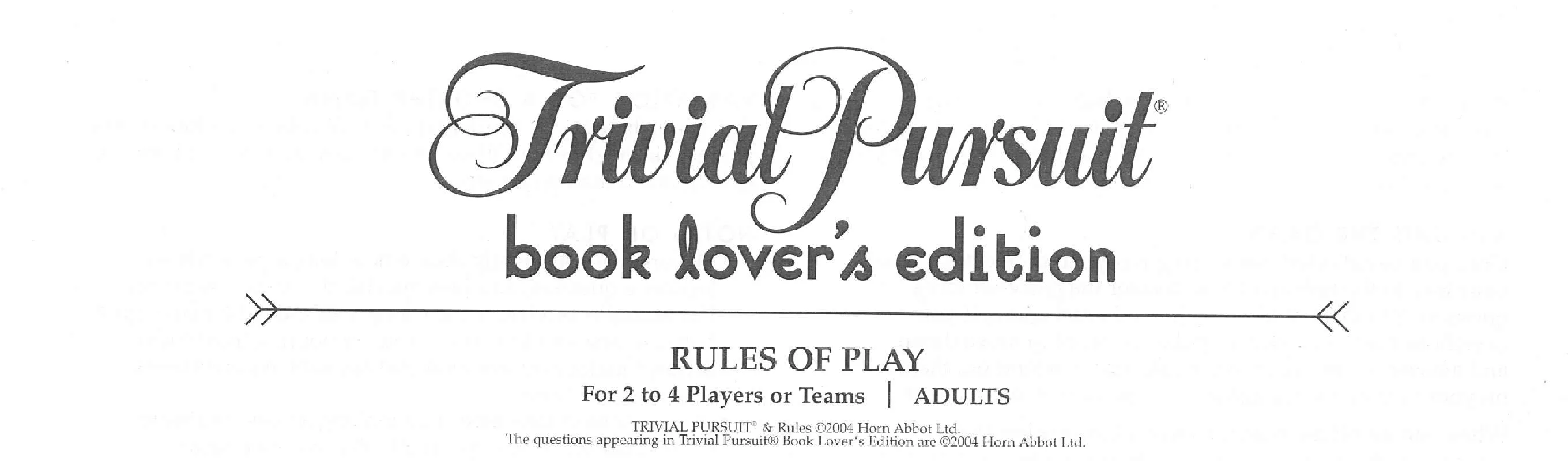 Mode d'emploi HASBRO TRIVIAL PURSUIT BOOK LOVERS EDITION