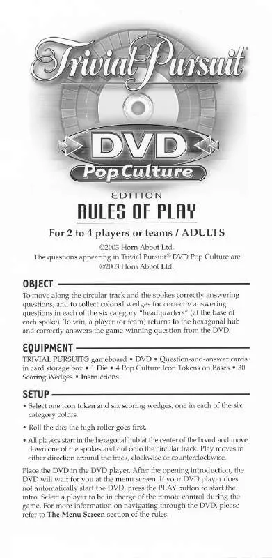 Mode d'emploi HASBRO TRIVIAL PURSUIT DVD POP CULTURE