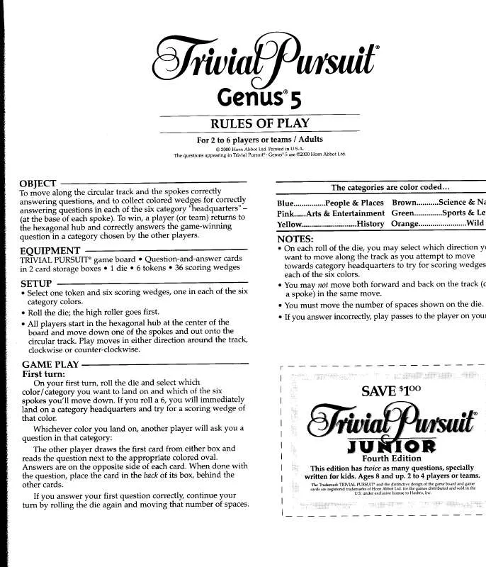 Mode d'emploi HASBRO TRIVIAL PURSUIT GENUS IV082