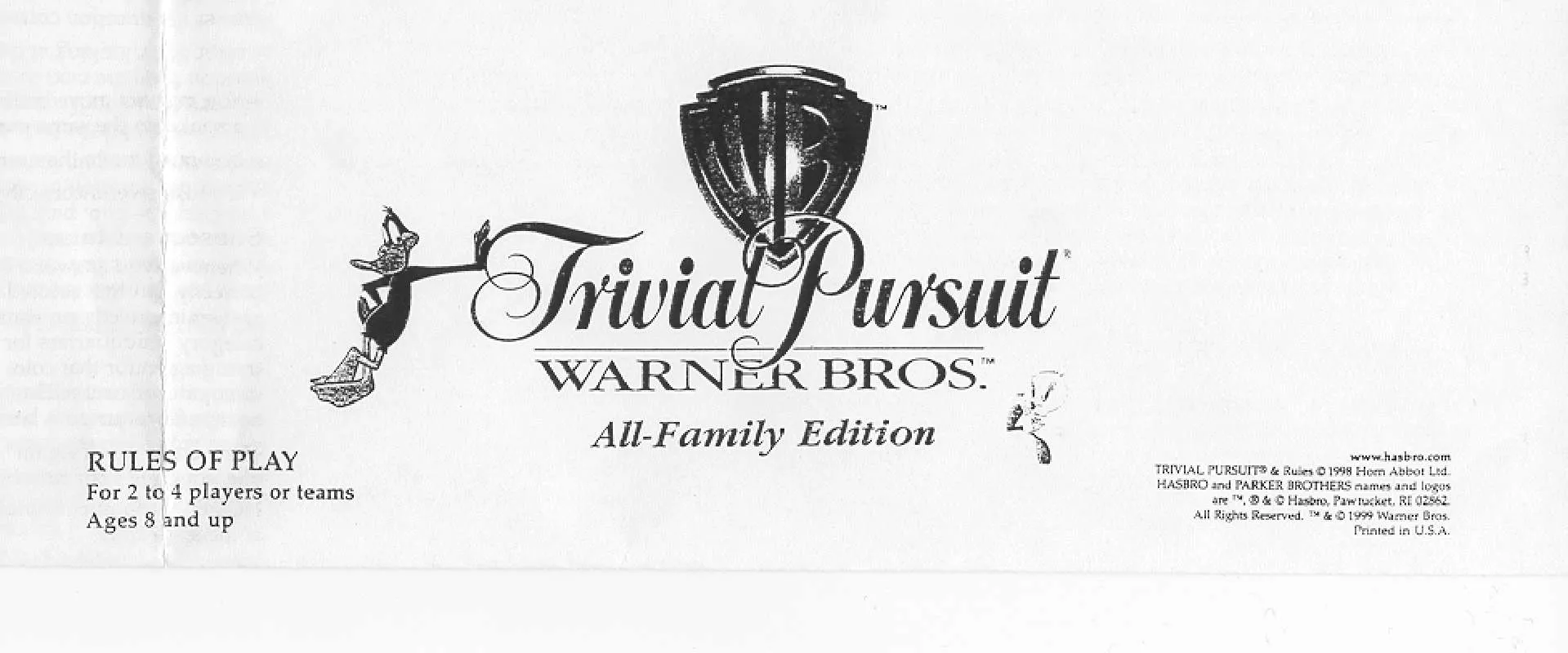 Mode d'emploi HASBRO TRIVIAL PURSUIT WARNER BROS