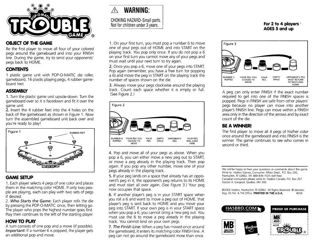 Mode d'emploi HASBRO TROUBLE 2002