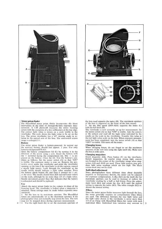 Mode d'emploi HASSELBLAD METER PRISM FINDER