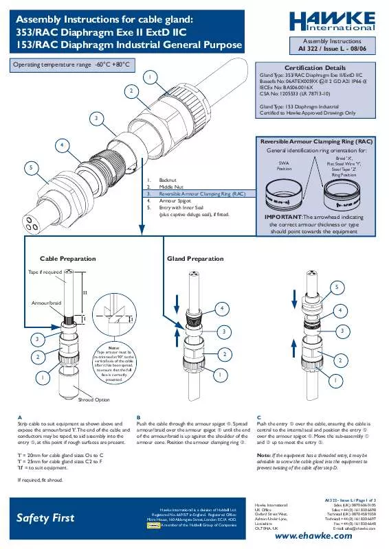 Mode d'emploi HAWKE 353-RAC DIAPHRAGM EXE II EXTD IIC