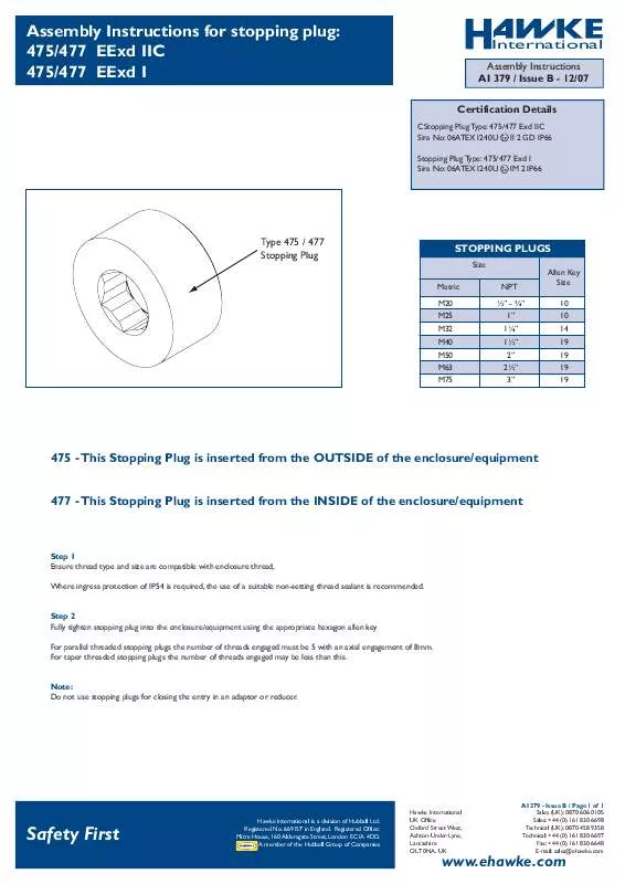 Mode d'emploi HAWKE 477 EEXD I