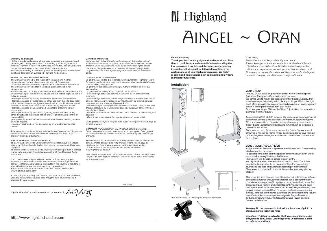 Mode d'emploi HIGHLAND AUDIO AINGEL 320C