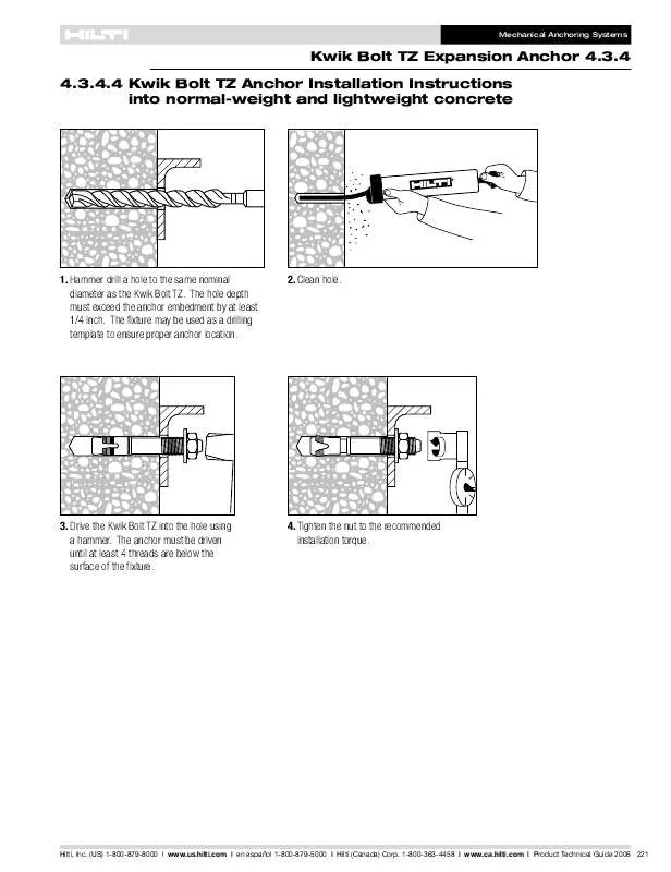 Mode d'emploi HILTI KWIK BOLT TZ