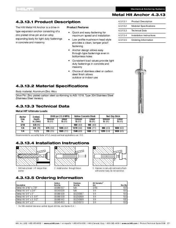 Mode d'emploi HILTI METAL HIT