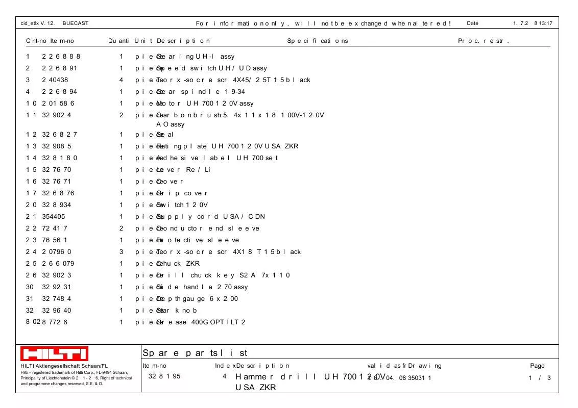 Mode d'emploi HILTI UH 700