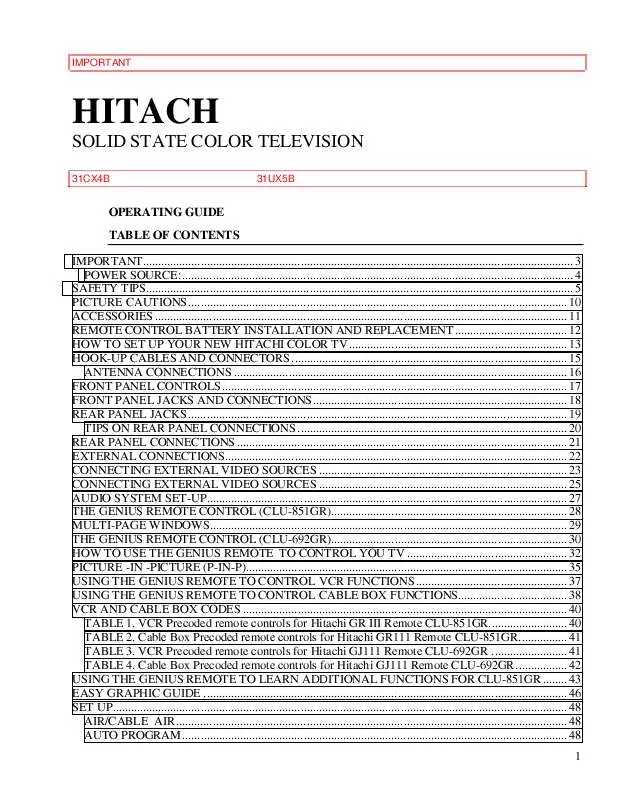 Mode d'emploi HITACHI 31UX5B