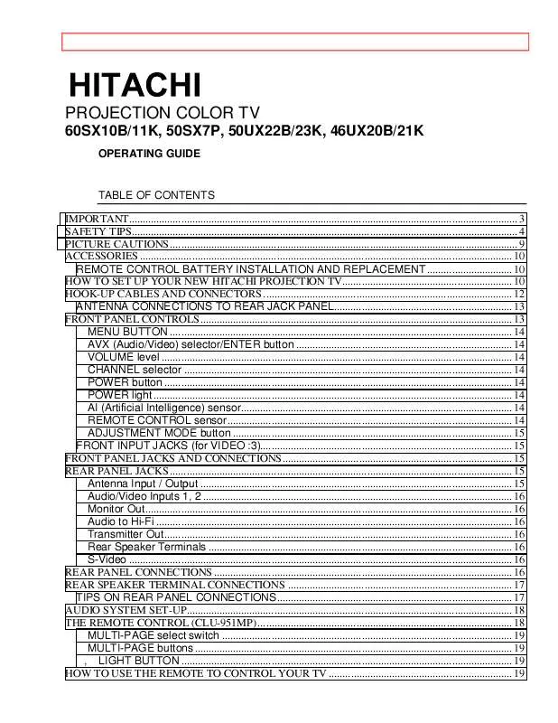 Mode d'emploi HITACHI 50UX23K