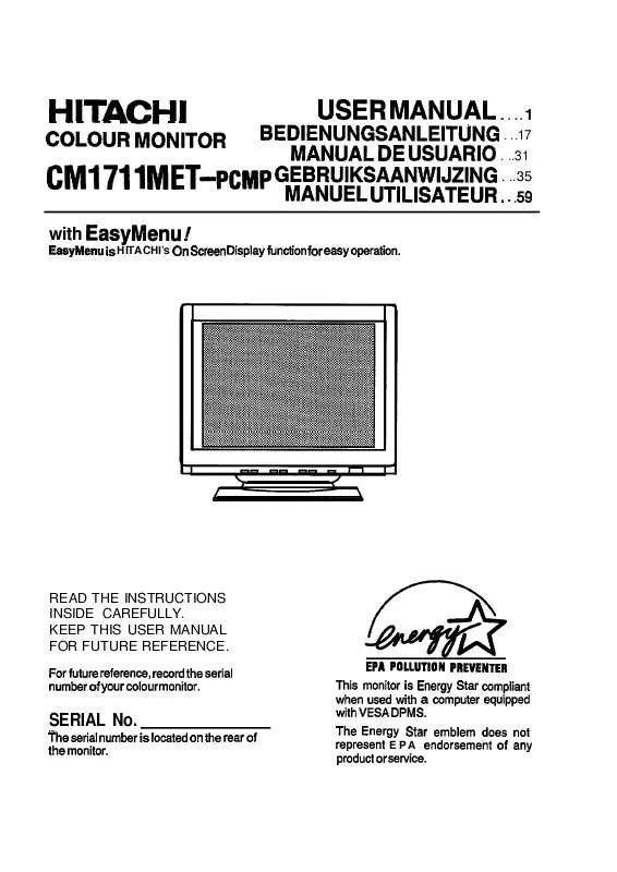 Mode d'emploi HITACHI CM1711MET