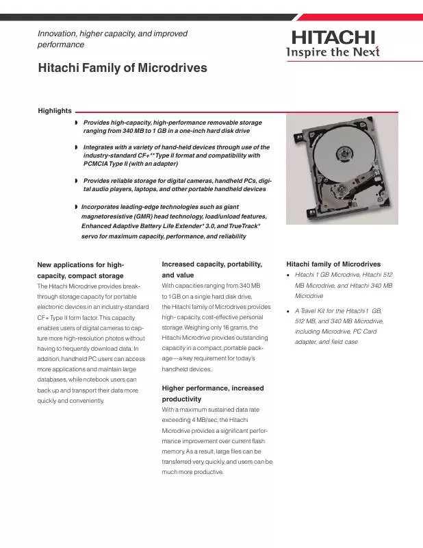 Mode d'emploi HITACHI MICRODRIVE 340MB