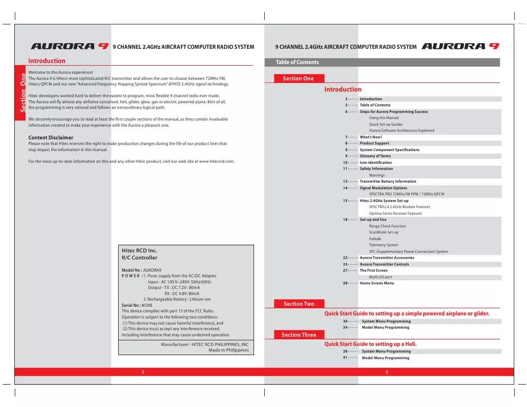 Mode d'emploi HITEC AURORA 9