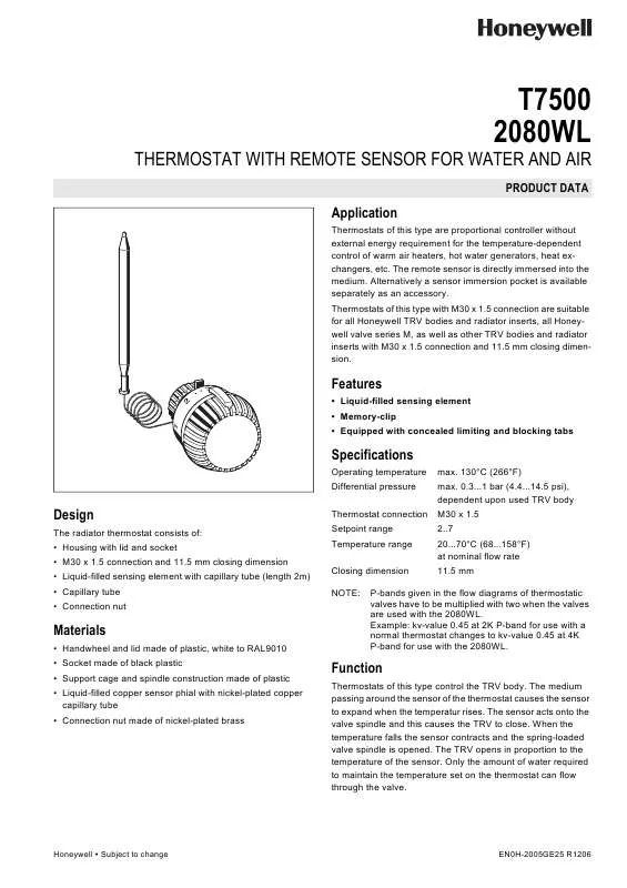 Mode d'emploi HONEYWELL 2080WL