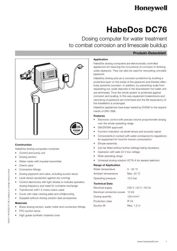 Mode d'emploi HONEYWELL DC76