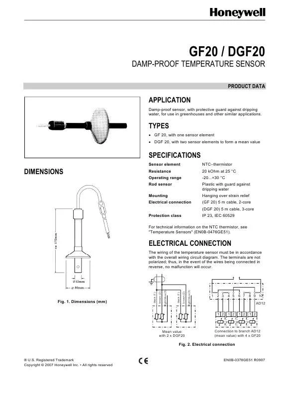 Mode d'emploi HONEYWELL DGF20