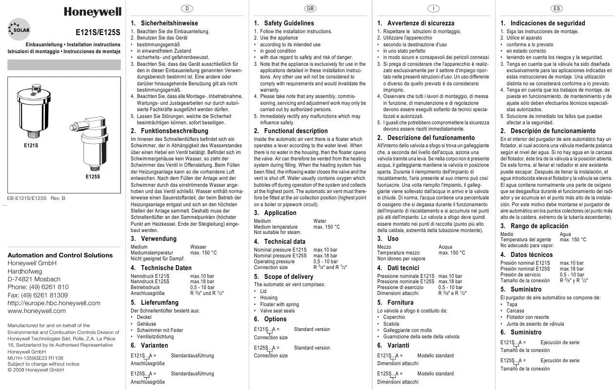 Mode d'emploi HONEYWELL E125S